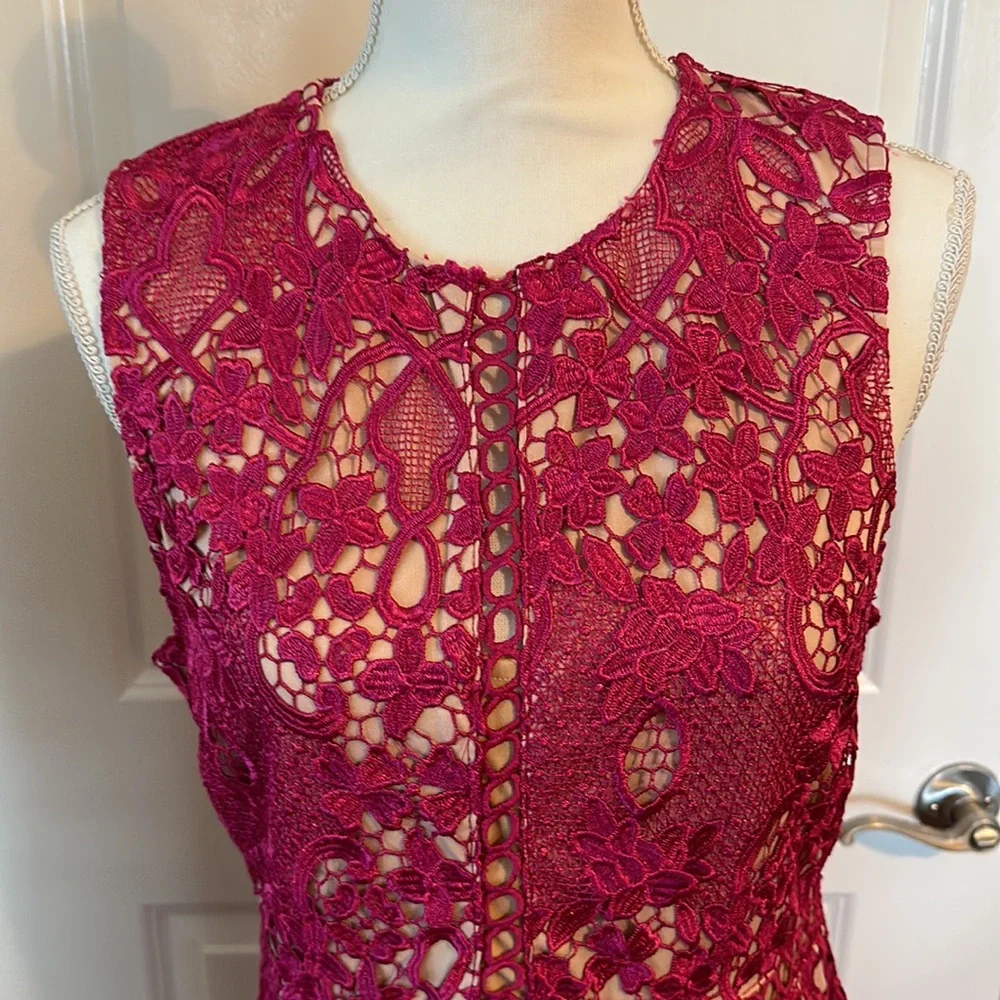Women's Sleeveless Lace Floral -Cocktail. Knee Length for Party. Pink.Size L. - Picture 5 of 16